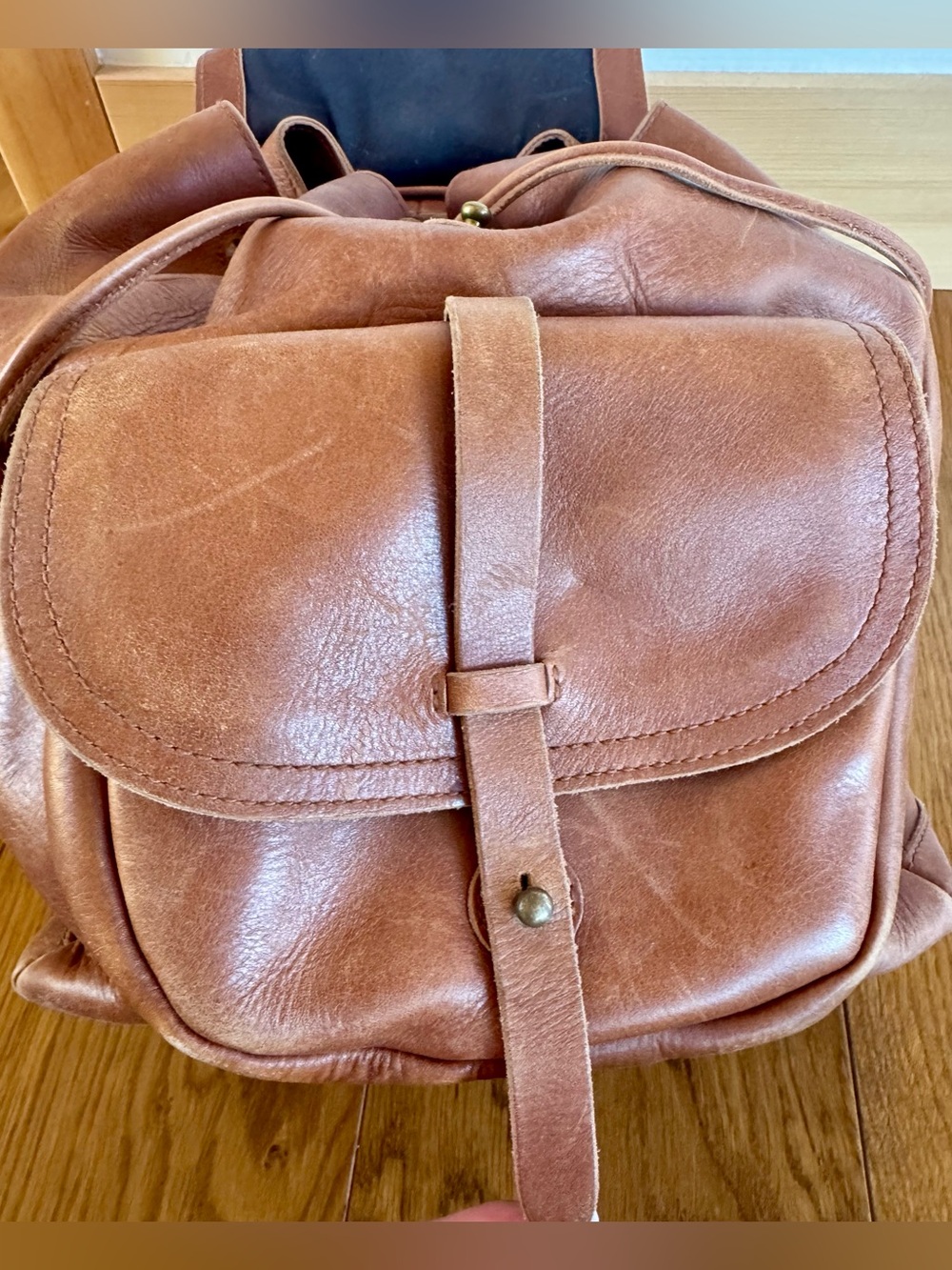 Madewell Backpack Cognac Brown The Transport 100% Leather and optional wallet - Picture 3 of 7
